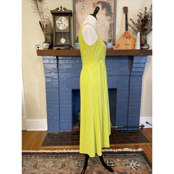 Lands End S 6-8 Lime Green MIDI Cotton Fit and Flare Dress Faux Wrap *read - Picture 3 of 11